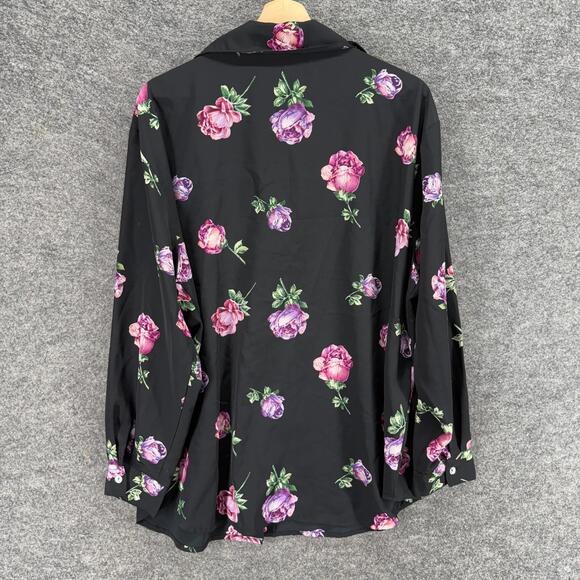 Jordan Shirt Women 18W Plus Black Floral Button Up Collared Long Sleeve Casual - Picture 2 of 6
